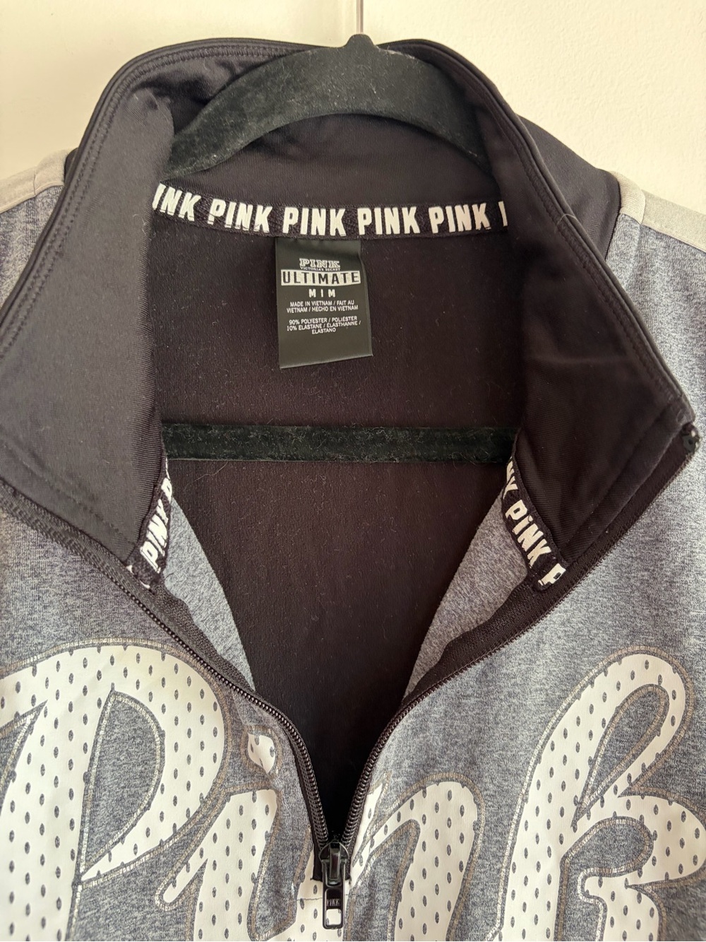 PINK Victoria's Secret Heather Gray Black Quarter Zip Shirt Size M - Picture 3 of 5